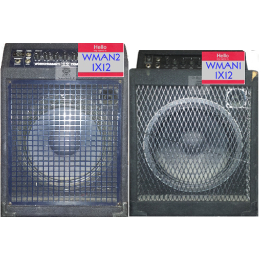 1X12 guitar speaker impulse response files (R) tribute to 1995 Pre-Fender® SWR® Workingman's 12 Combo™ 1 X 12 plus tweeter Guitar Amp Cabinet, which included the original 1X12 Celestion® K12T-200™ proprietary speaker and SWR® tweeter and 1X12 guitar speaker impulse response files (R) tribute to 2003 Fender®-era SWR® Workingman's 12 Combo™ 1 X 12 plus tweeter Guitar Amp Cabinet. which included the original 1X12 Fender® unlabelled proprietary speaker and SWR® tweeter