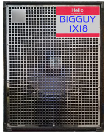 Front Cab view of Dr Bonkers Bass Cab Classics Volume 15: BIGGUY 1X18 Bass Cab impulser response (IR) cab pack files based upon a 1990 to 2002 SWR® Big Ben™ 1X18 Bass Cabinet, this cabinet is voiced with the original Bag End® 18 inch woofer. Available in Fractal Audio and WAV file formats.