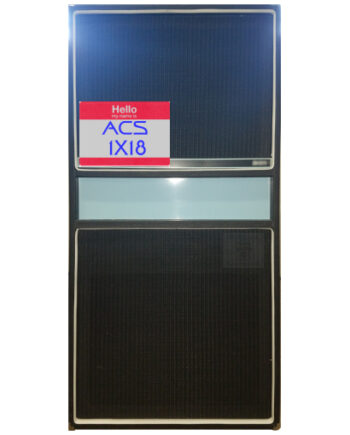 Front grille view of Dr Bonkers Bass Cab Classics™ Volume 19: ACS 1X18 Bass Impulse Response (IR) BAss Cab Pack based upon a 1978 or 1979 Acoustic Control Corporation® 301™ 1X18 Bass Cab, this cabinet is voiced with the original Cerwin Vega® AC188l™ 200W RMS 3ohm 18 inch woofer in a folded horn reflex design. This 301™ cabinet is a sonic equivalent of the original Acoustic® 361™ and 371™ cabinets, except without the power amp built in like those earlier cabinets. The 2011 reissue of the Acoustic® 361™ cab added an additional tweeter due to a nod to modern bass players’ tastes. Available in Fractal Audio and WAV file formats.