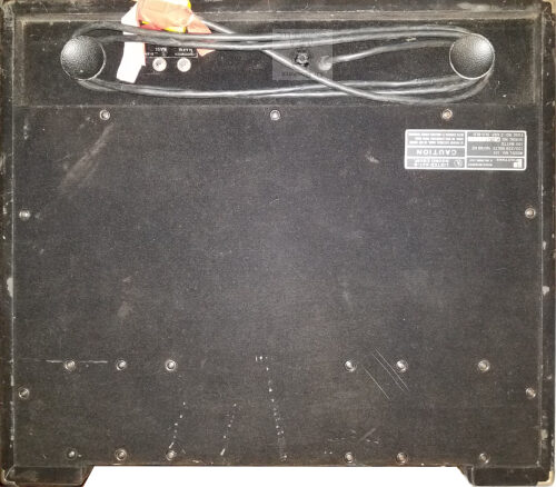 Rear cab view of Dr Bonkers Guitar Cab-Oddities™ Volume 25: POLY101 1X15+2X8 Guitar Cab IR (impulse response) pack based upon 1980 Polytone® Model 101™ 1X15+2X8 Bass & Guitar Amp Combo. This cabinet included 1 CTS® 15 inch and two 8 inch speakers manufactured in USA. Available in Fractal Audio and WAV file formats.